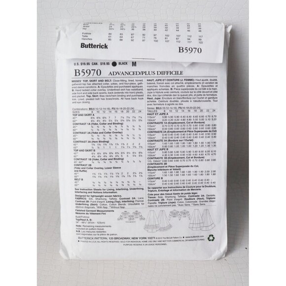 Butterick Sewing Pattern B5970 Victorian Edwardian Costume Blouse Long Skirt - Picture 2 of 4